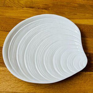Vintage Italian Ceramic Clam Shell Plate Dish White Glazed Pottery Made in Italy